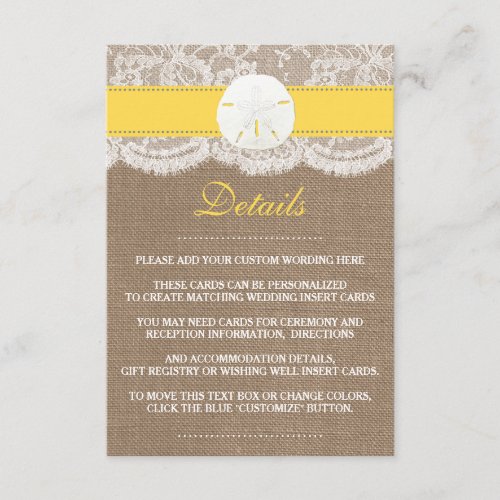 The Yellow Sand Dollar Beach Wedding Collection Enclosure Card