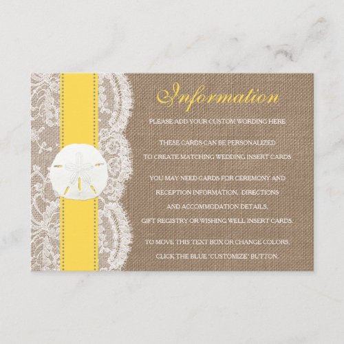 The Yellow Sand Dollar Beach Wedding Collection Enclosure Card