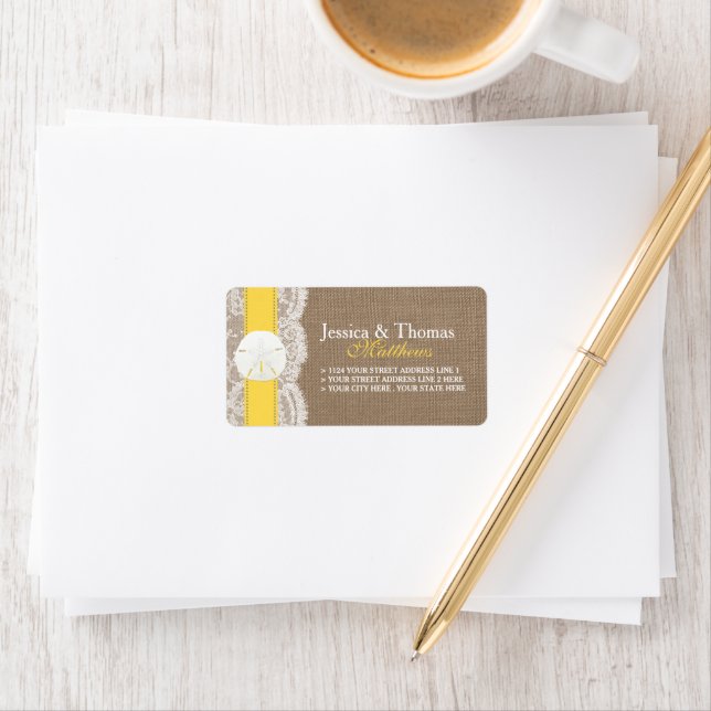 The Yellow Sand Dollar Beach Wedding Collection Label (Insitu)