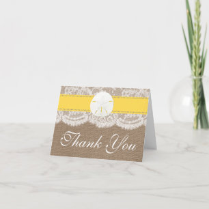 The Yellow Sand Dollar Beach Wedding Collection Letterpress Thank You Card