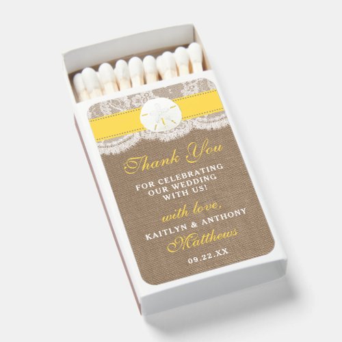 The Yellow Sand Dollar Beach Wedding Collection Matchboxes