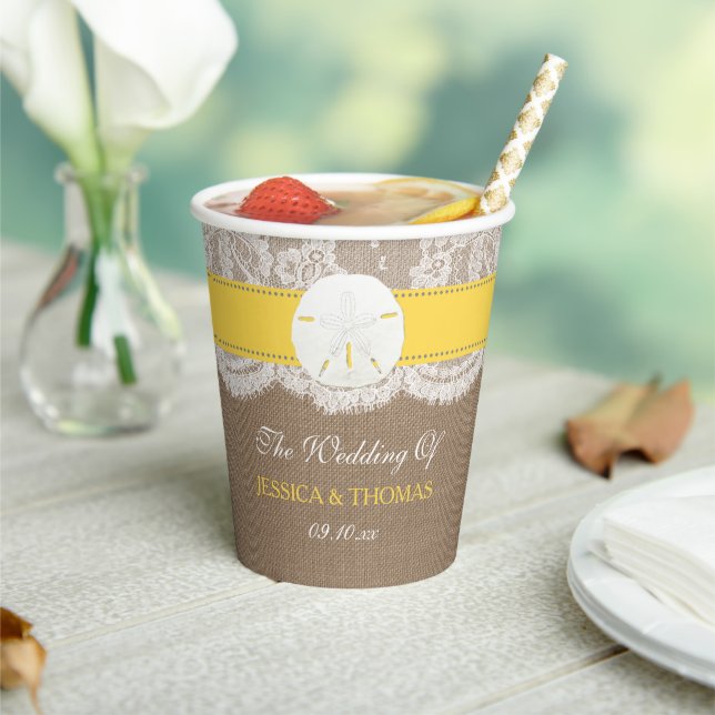 The Yellow Sand Dollar Beach Wedding Collection Paper Cups (Insitu)