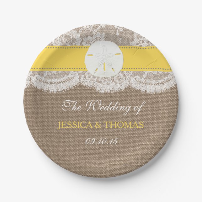 The Yellow Sand Dollar Beach Wedding Collection Paper Plates (Front)