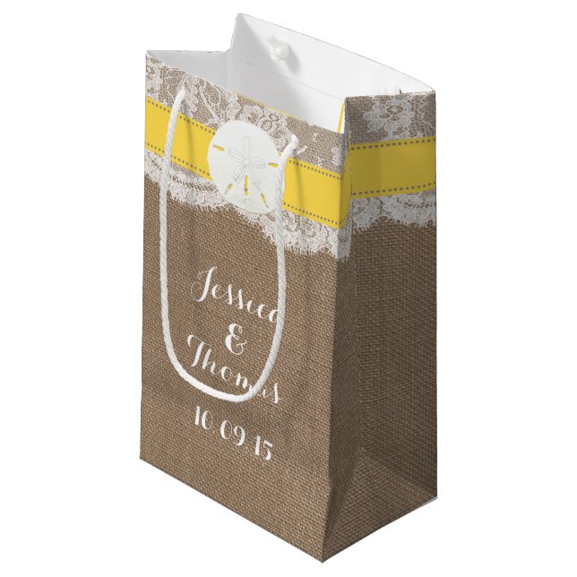 The Yellow Sand Dollar Beach Wedding Collection Small Gift Bag (Front Angled)