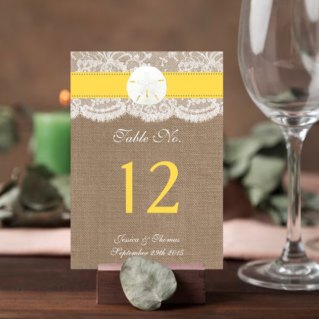 The Yellow Sand Dollar Beach Wedding Collection Table Number (Creator Uploaded)