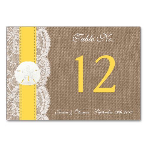 The Yellow Sand Dollar Beach Wedding Collection Table Number