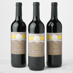 The Yellow Sand Dollar Beach Wedding Collection Wine Label