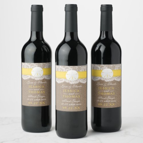 The Yellow Sand Dollar Beach Wedding Collection Wine Label