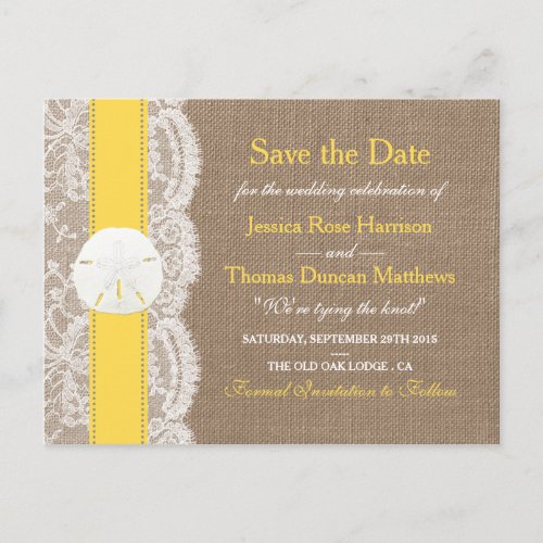 The Yellow Sand Dollar Collection Save The Date Announcement Postcard