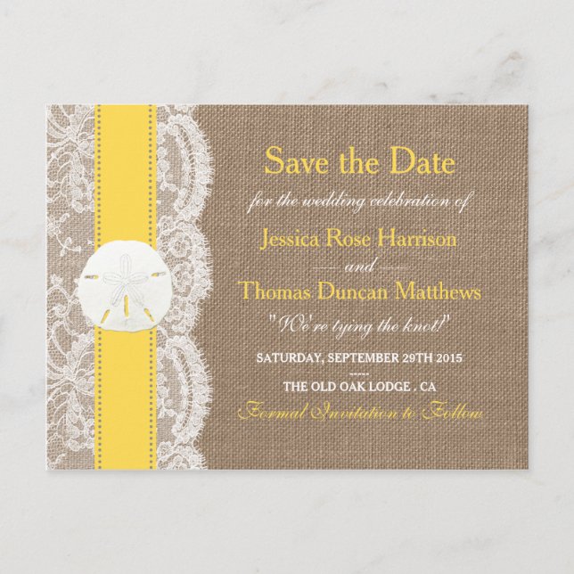 The Yellow Sand Dollar Collection Save The Date Announcement Postcard (Front)