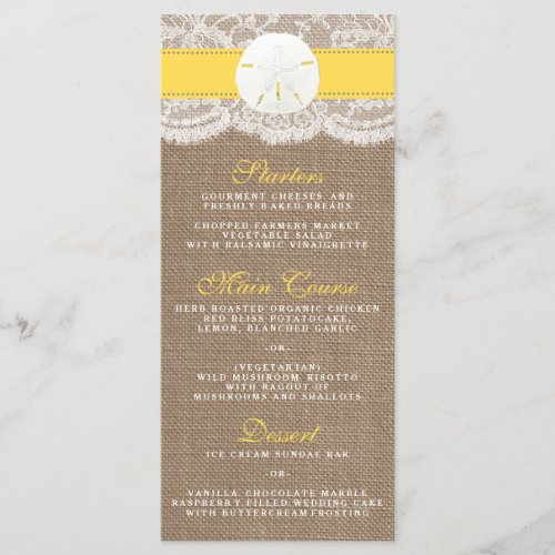 The Yellow Sand Dollar Wedding Collection Menu