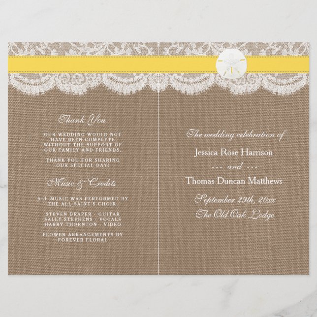 The Yellow Sand Dollar Wedding Collection Programs (Front)