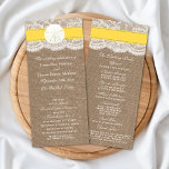 The Yellow Sand Dollar Wedding Collection Programs<br><div class="desc">The yellow sand dollar beach wedding collection is a stunning design featuring a lovely rustic burlap effect background with a romantic vintage white lace effect trim finished with a stunning sand dollar and yellow ribbon. These programs can be personalized for your special occasion and would make the perfect template for...</div>