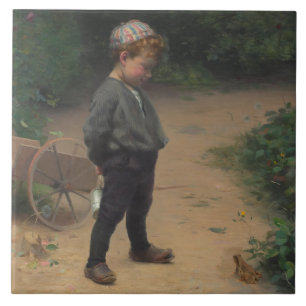 The Young Biologist With a Frog (by Paul Peel) Ceramic Tile