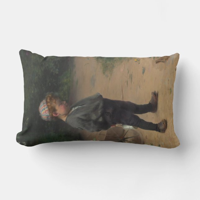 The Young Biologist With a Frog (by Paul Peel) Lumbar Pillow (Front)