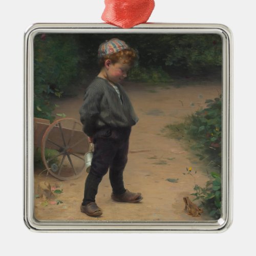 The Young Biologist With a Frog by Paul Peel Metal Ornament