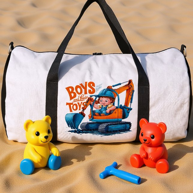 The Young Explorer: Boy on Bulldozer Duffle Bag (Creator Uploaded)