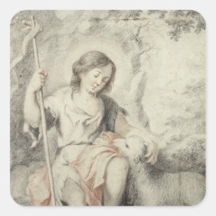 The Young John with the Lamb in a Landscape Square Sticker