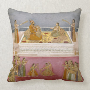 The young Mughal Emperor Muhammad Shah at a nautch Throw Pillow