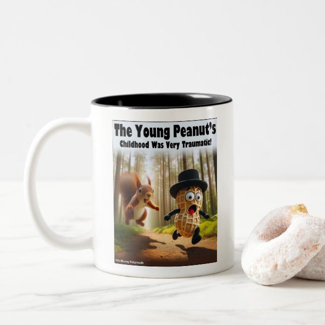 The Young Peanut's Childhood Was Very Traumatic! Two-Tone Coffee Mug (With Donut)
