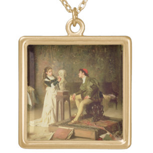 The Young Sculptress (oil on canvas) Gold Plated Necklace