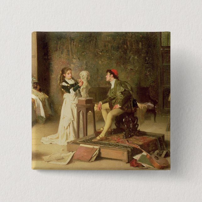The Young Sculptress (oil on canvas) Pinback Button (Front)