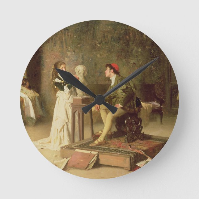 The Young Sculptress (oil on canvas) Round Clock (Front)