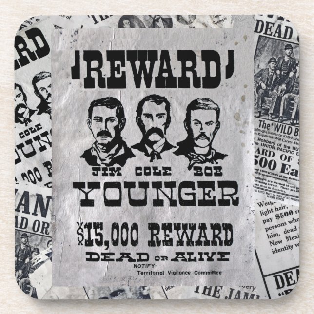 The Younger Brothers Wanted Poster Beverage Coaster (Front)