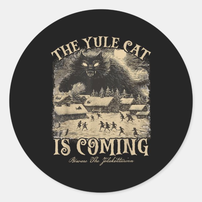 The Yule Cat Is Coming Icelandic Christmas Cat Mom Classic Round Sticker (Front)