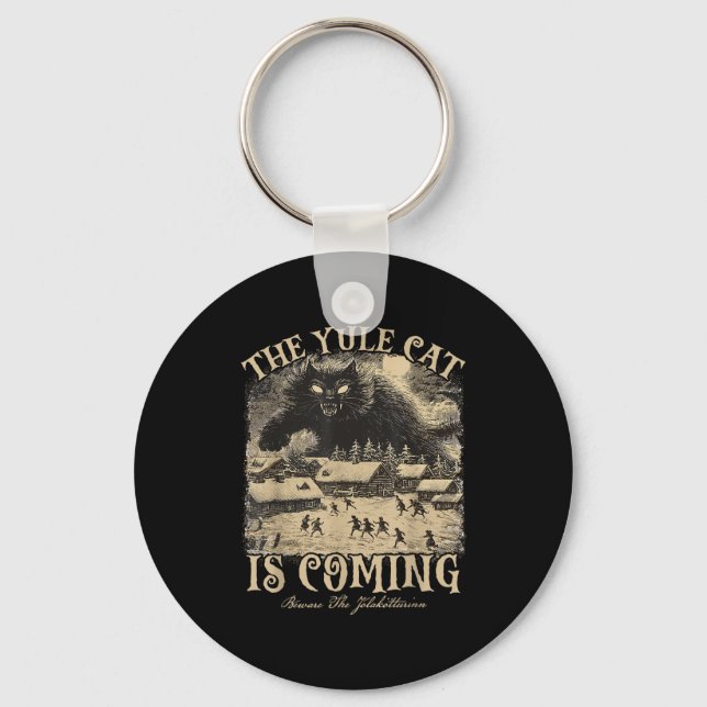 The Yule Cat Is Coming Icelandic Christmas Cat Mom Keychain (Front)
