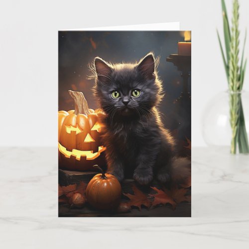 The Yung One Black Kitten Halloween  Holiday Card