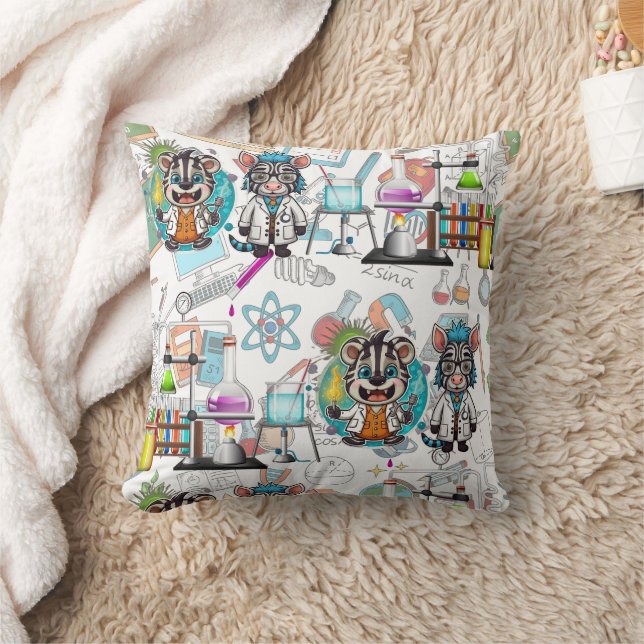 The Zebra Mad Scientist Print  Throw Pillow (Blanket)