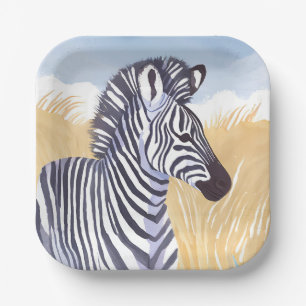 The Zebra Watercolor Safari Animal Nature Paper Plates