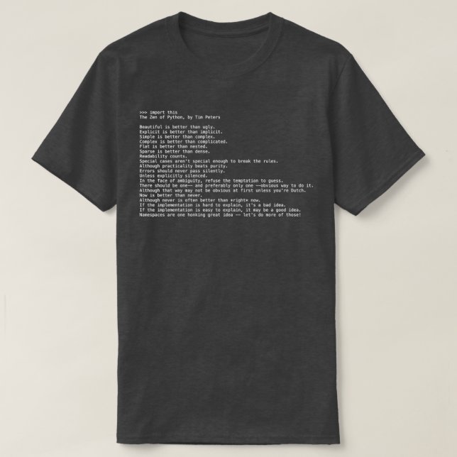 The Zen of Python T-Shirt (Design Front)