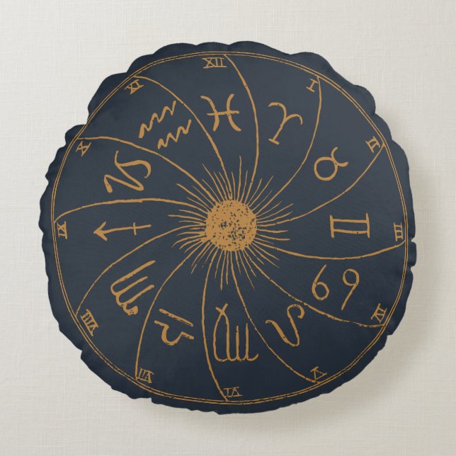 The Zodiac Wheel - Fortune Telling Round Pillow (Front)