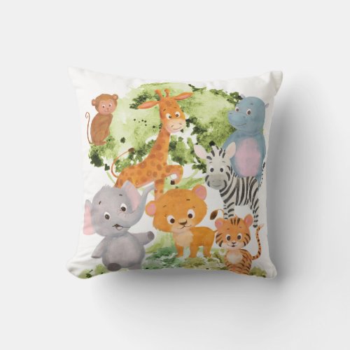 The zoo collection of cute wild animals throw pillow