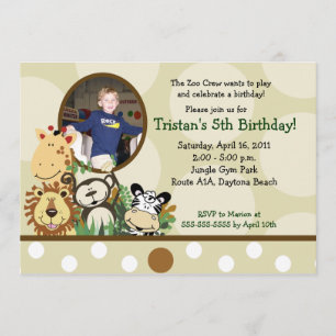 The Zoo Crew Jungle *PHOTO* Birthday - TAN Invitation