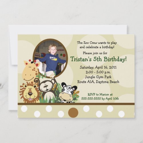 The Zoo Crew Jungle *PHOTO* Birthday - TAN Custom Announcement