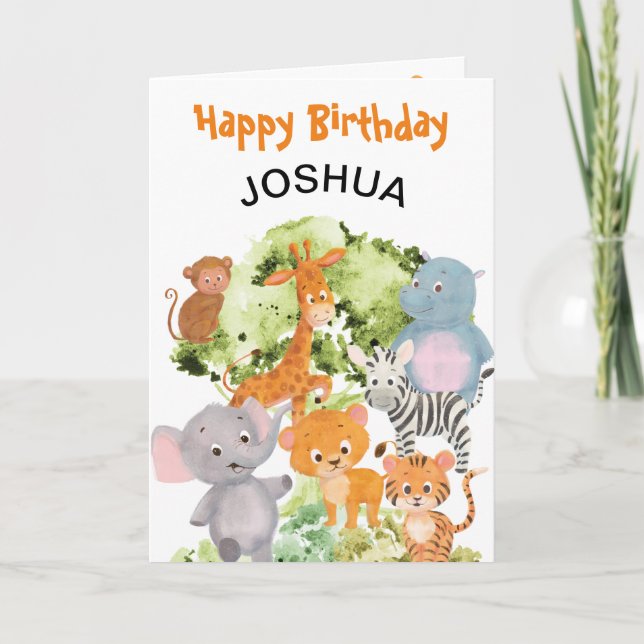 The zoo: cute wild animals custom  birthday card (Front)