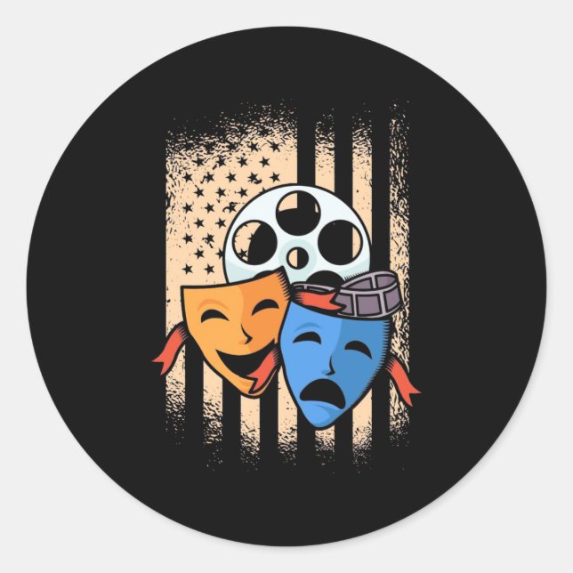 Theater Actor America Flag Classic Round Sticker (Front)