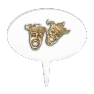 Theater Golden Comedy Tragedy Masks Cake Topper