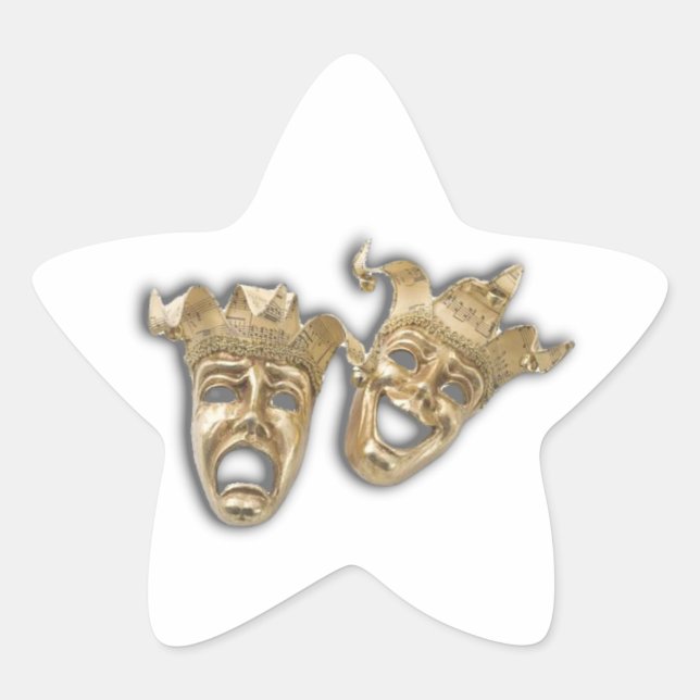 Theater Golden Comedy Tragedy Masks Star Sticker (Front)