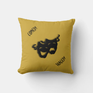 Theater Happy Sad Greek Masks Gold Throw Pillow