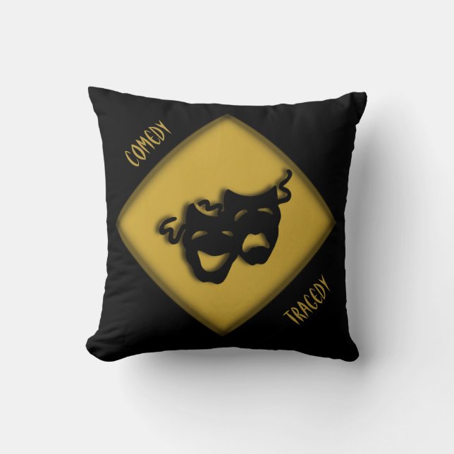 Theater Happy Sad Greek Masks Gold Throw Pillow (Front)