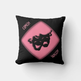 Theater Happy Sad Greek Masks Pink Throw Pillow