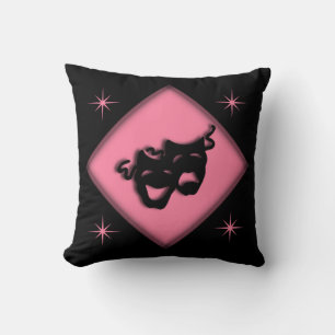Theater Happy Sad Greek Masks Pink Throw Pillow