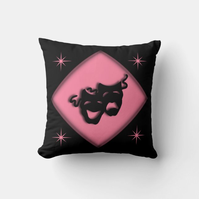 Theater Happy Sad Greek Masks Pink Throw Pillow (Front)