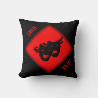 Theater Happy Sad Greek Masks Red Throw Pillow
