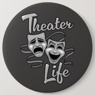 Theater Life Comedy and Tragedy Masks Button