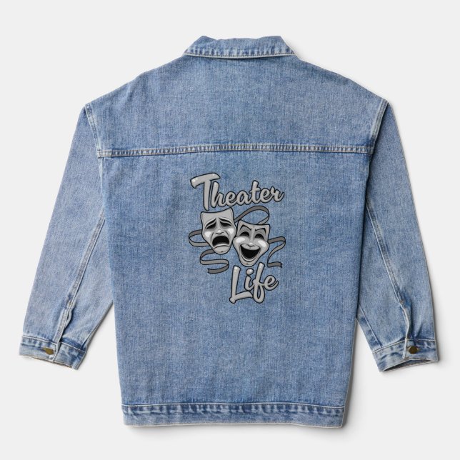 Theater Life Comedy and Tragedy Masks Denim Jacket (Back)